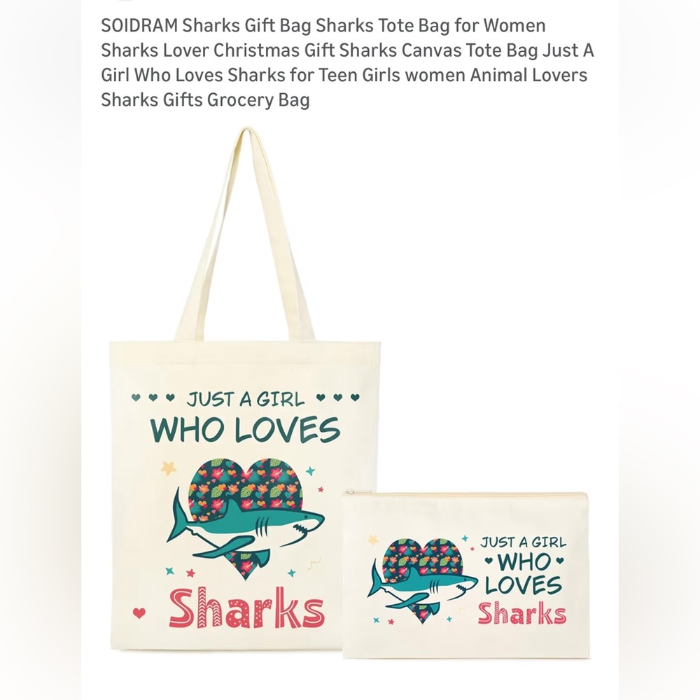 *new* Cream Shark Tote Bag and Pouch Set